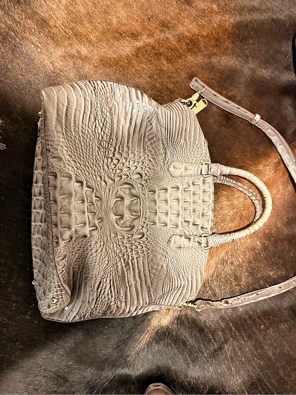 Brahmin Large Crocodile Duxbury Satchel Embossed Tote in Gray